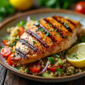 BBQ Chicken Quinoa Salad with Cilantro-Lime Yogurt Dressing